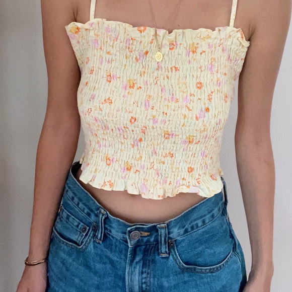 Ralph Ralph Lauren Yellow Floral Crop Tank Top - Picture 2 of 9